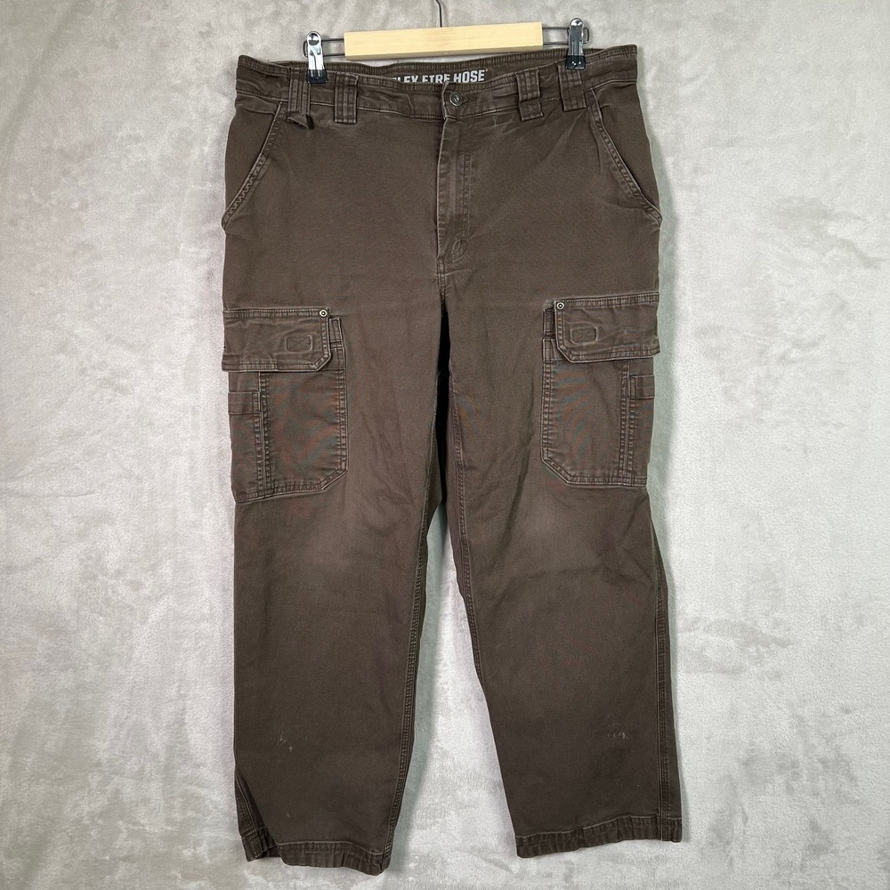 Duluth Flex Fire Hose Cargo Pants Mens 37x30 Brown Relaxed Fit Canvas Workwear